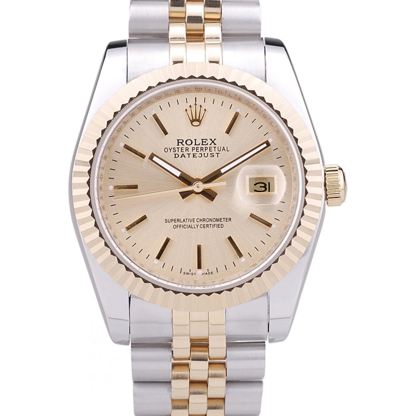 Aaa replica Datejust Ribbed 7450 Dial Rolex Bezel Gold 0820